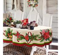 Yighty Tovaglia natalizia ovale, in poliestere, impermeabile, resistente alle pieghe, durevole, per vacanze, cucina, inverno e decorazione della casa, 137 x 183 cm