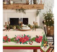 Yighty Tovaglia natalizia rettangolare, in poliestere, impermeabile, resistente alle pieghe, durevole, per vacanze, cucina, inverno e decorazione della casa, 152 x 213 cm