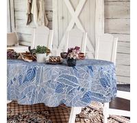 Yighty Tovaglia ovale blu e bianca, 152,4 x 213,4 cm, motivo: foglie blu, campagna, classica, francese, moderna, decorazione per fattoria, adatta per sala da pranzo e cucina, interni e
