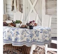 Yighty Tovaglia ovale con motivo floreale blu, 152 x 250 cm, in poliestere, impermeabile, adatta a tavoli da 91,4 x 188 cm a 121,9 x 228,6 cm, posti a sedere da 8 a 10 persone