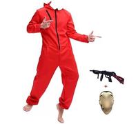 Yigoo Costume di carnevale per partner, da donna, da uomo, per carnevale, con maschera e pistola giocattolo, per cosplay, per adulti, rosso, S
