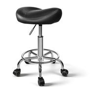 Yigowyigo Sgabello da sella con ruote, regolabile in altezza, girevole a 360°, sedia a rotelle, ergonomica, fino a 150 kg, per saloni di bellezza, salone, ufficio, laboratorio e cliniche, nero