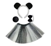 YIGZYCN 4/6Pcs Panda Costume Set Panda Orecchie Fascia Coda Tutu Gonna Guanti per Halloween Festa di Natale Costume Cosplay Animale