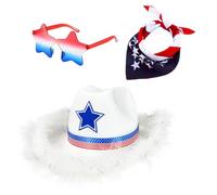 YIGZYCN 4th of Jul Costume Set Paisleys Bandana Occhiali da sole, Bandiera Cowboy Caps