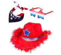 YIGZYCN 4th of Jul Costume Set Paisleys Bandana Occhiali da sole, Bandiera Cowboy Caps