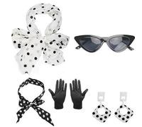 YIGZYCN 5 accessori per costume rockabilly anni '50, sciarpa, fascia, occhi di gatto, occhiali, guanti anni '50, abbigliamento per feste a tema