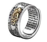 Yigzycn - Anello regolabile Feng Xiu per attirare fortuna e gioco d'azzardo ricchezza buddista, amuleto, scrittura, regolabile, anello Feng Shui, per uomini, donne, uomini, in metallo, Metallo
