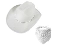 YIGZYCN Bandana da sposa e cappello Panama con cristalli per addio al nubilato, cocktail party, vacanze, puntelli