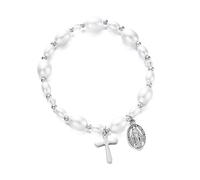 YIGZYCN Ciondolo con crocifisso di ispirazione vintage, con charm unico e perle d'imitazione per un look elegante e alla moda, braccialetto vintage a forma di crocifisso, Misura unica, come descritto