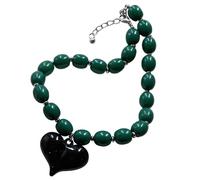 YIGZYCN Collana con perline in resina con ciondolo a forma di cuore, lunghezza regolabile, catena per clavicola, da donna, resistente allo sbiadimento, gioielli eleganti a forma di cuore
