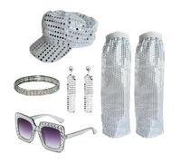 YIGZYCN Discoteche Costumi Abiti 1960 1970 80 Discoteche Accessori Cappelli Orecchini Collana Occhiali Da Sole Gamba Più Caldo Per Halloween Party