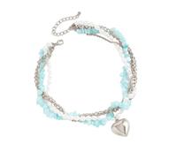 YIGZYCN Elegante collana con perle artificiali a forma di cuore decorato con pietre blu per regali e riunioni professionali, Misura unica, come descritto, come descritto