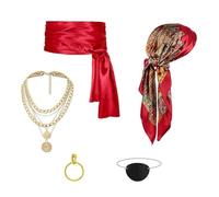 YIGZYCN Foulard da pirata, fascia, collana e orecchini, cerotti per gli occhi, accessori per costume da pirata