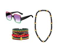 YIGZYCN Juneteenth - Set di gioielli da donna africani, accessori giamaicani, orecchini pendenti, occhiali da sole, braccialetto di perline per donne nere, tessuto
