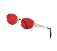 YIGZYCN Occhiali da sole ovali alla moda montatura in metallo occhiali alla moda universali occhiali accessori moda, Pezzo rosso cornice oro