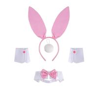 YIGZYCN Orecchie di coniglio fascia collare papillon polsino coda coniglietti per Halloween Cosplay festa pasquale Coniglietti Set costume da donna