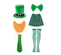 YIGZYCN Patricks Day Bartender Costume Accessorio Festival Irlandese Barista Abiti Con Cappello Gonna Collo Cravatta Barba A Righe Calza Patrick's Day Costume