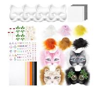 YIGZYCN Set di 4 maschere per gatti non verniciate, con bordo peloso in rete per occhi, panno infeltrito per Halloween e cosplay