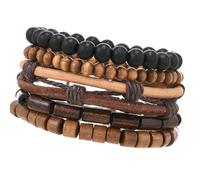YIGZYCN Set di 5 pezzi di perline in legno di noce di cocco elastico cordino da polso multistrato regolabile retrò gioielli regalo retrò braccialetto regolabile, Misura unica, come descritto