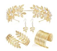 YIGZYCN Set di accessori per costume da dee greche romane Toga, fascia per la parte superiore del braccio, polsini, braccialetto, orecchini, collana, Metallo