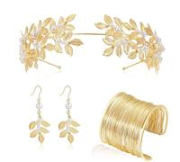 YIGZYCN Set di accessori per costume da dee greche romane Toga, fascia per la parte superiore del braccio, polsini, braccialetto, orecchini, collana, Metallo