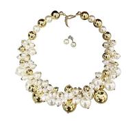 YIGZYCN Set di collana e orecchini di perle corte di ispirazione retrò, design traspirante, per molte occasioni, elegante catena a clavicola corta, Misura unica, come descritto, come descritto