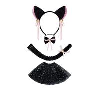 YIGZYCN Set di costumi per gatti con orecchie di gatto, fasce per capelli, coda e fiocco, tutù, adesivi per viso, costumi cosplay per Halloween, feste di Natale