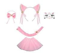 YIGZYCN Set di costumi per gatti con orecchie di gatto, fasce per capelli, coda e fiocco, tutù, adesivi per viso, costumi cosplay per Halloween, feste di Natale