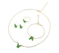 YIGZYCN Set di gioielli a forma di farfalla, collana con ciondolo alla moda, collana regolabile con braccialetto, anelli, orecchini