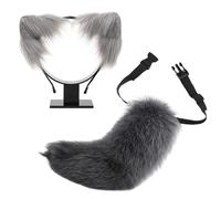 YIGZYCN Set di orecchie e coda di gatto in finta pelliccia, volpi, lupo, cerchietto con coda per Halloween, Natale, cosplay, feste in costume accessori