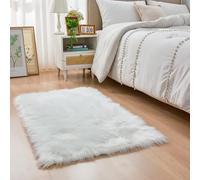 YIHAIC Faux tappetto di pelle di pecora tappeto, Pecora Agnello imitazione pelliccia sintetica decorativa, adatto per tappeto per soggiorno, tappetino per il letto (Bianco, Rectangle 60 x 90 CM)