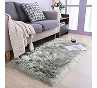 YIHAIC Faux tappetto di pelle di pecora tappeto, Pecora Agnello imitazione pelliccia sintetica decorativa, adatto per tappeto per soggiorno, tappetino per il letto (Grigio, Rectangle 50 x 150 CM)