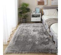 YIHAIC Faux tappetto di pelle di pecora tappeto, Pecora Agnello imitazione pelliccia sintetica decorativa, adatto per tappeto per soggiorno, tappetino per il letto (Grigio, Rectangle 80 x 180 CM)