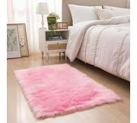 YIHAIC Faux tappetto di pelle di pecora tappeto, Pecora Agnello imitazione pelliccia sintetica decorativa, adatto per tappeto per soggiorno, tappetino per il letto (Rosa, Rectangle 60 x 90 CM)