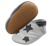 YIHAKIDS Bambino Ragazzo Ragazza Scarpe Gomma e Suola Morbida Infantile Bambino Strisciante Mocassini in Pelle Passeggiata Antiscivolo Neonato Mini Bambini 6-24 Mesi 21-25 EU, Grigio Chiaro Stelle, 18