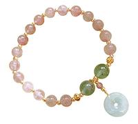 YIHANSS Bracciale al quarzo alla fragola di gemma naturale di gemma armonia fibbia/ciambella/antico braccialetto a pendente moneta da 5mm bracciale in perline di cristallo per le donne meditazione di