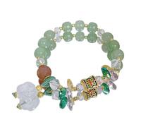 YIHANSS Bracciale Feng Shui Jade Natural Fei Cui Jadeite Aventurine 8mm Bracciale Perline Bracciale Lucky Peony Flower Charm Pendant Bracciale Spirituale Talismano per Donne femminilità Wealth Love