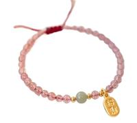 YIHANSS Bracciale rosa rosa Feng Shui Bracciale fragole fragole rossa Garnet Charmlet Charm del bracciale per perline da 4 mm Amuleto amore per la felicità romantica per la ricchezza