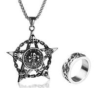YIHANSS Collane Uomini 316L Skull in Acciaio Inossidabile Pentagramma/Segno di Pace Collana, Pendente Punk Malia Malia Malia Malia, Personalizza Relio Relvore (Dimensioni: 7)