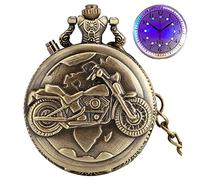 YIHANSS LED Flash luminoso quadrante vintage orologio da tasca al quarzo catena bronzo intagliato treno a vapore Steampunk Motor Railway retrò orologio FOB ora