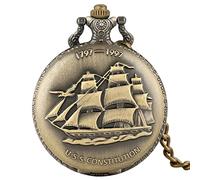 YIHANSS Orologio da tasca al quarzo con catena FOB della serie militare dorata della marina militare degli Stati Uniti USS Constitution Sail Frigate