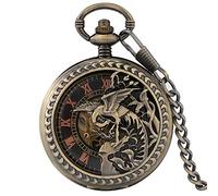 YIHANSS Orologio da tasca meccanico a carica manuale con cassa aperta e coperchio cavo in bronzo retrò con fenice, orologio da uomo e donna