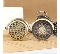 YIHANSS Orologio da tasca meccanico a carica manuale con doppia giradischi creativo retrò con coperchio cavo, da uomo, Steampunk, in bronzo, con catena
