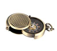 YIHANSS Orologio da tasca meccanico a carica manuale con doppia giradischi, stile retrò, antico, con coperchio cavo, da uomo, stile Steampunk, in bronzo, con catena da 30 cm