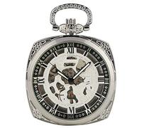 YIHANSS Orologio da tasca meccanico a carica manuale in argento con quadrante traforato con numeri romani di lusso e catena da 30 cm