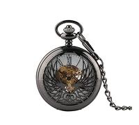 YIHANSS Orologio da tasca meccanico antico in bronzo/nero con incisione a fenice cava, display con numeri romani, catena a spillo, orologio retrò, oggetti d'arte da collezione