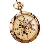 YIHANSS Orologio da tasca meccanico automatico in oro di lusso, orologi retrò in rame, numeri romani, ciondolo a catena, uomo e donna