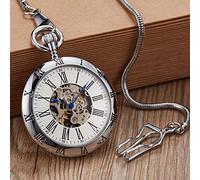 YIHANSS Orologio da tasca meccanico automatico in rame e argento di lusso, orologio da tasca con catena da uomo, numeri romani, orologi da tasca
