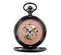 YIHANSS Orologio da tasca meccanico automatico liscio in argento dorato con scheletro FOB a catena, carica manuale, cavo per uomo e donna
