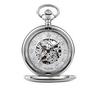 YIHANSS Orologio da tasca meccanico automatico liscio in argento dorato con scheletro FOB a catena, carica manuale, cavo per uomo e donna